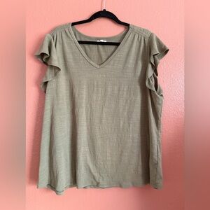 Maurices Olive Textured V-Neck Ruffle Sleeve Top